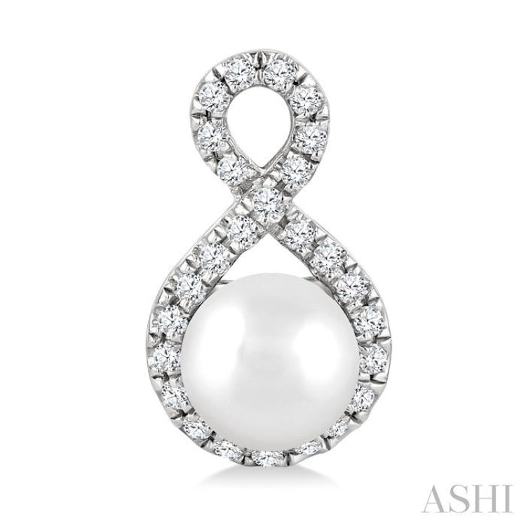 5 MM Cultured Pearls and 1/5 Ctw Single Cut Diamond Petite Earrings 10K White Gold