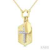 1/8 Ctw Cross Charm Fluted Round Cut Diamond Fashion Pendant With Chain in 10K Yellow and White Gold