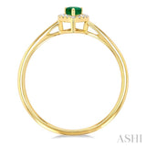 5x3 MM Pear Shape Emerald and 1/20 Ctw Single Cut Diamond Halo Precious Ring in 10K Yellow Gold