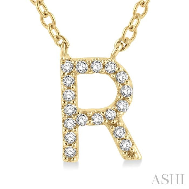 1/20 Ctw Initial 'R' Round Cut Diamond Pendant With Chain in 10K Yellow Gold