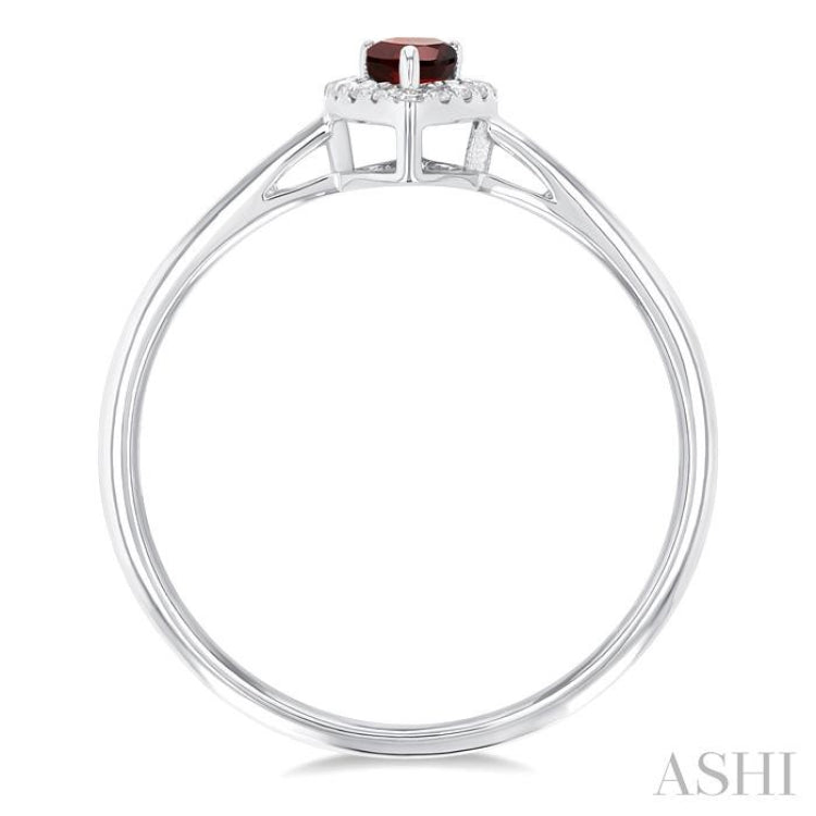 5x3 MM Pear Shape Garnet and 1/20 Ctw Single Cut Diamond Halo Semi-Precious Ring in 14K White Gold
