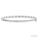 1/6 Ctw Puffed Heart Plain and Single Cut Diamond Bangle in Sterling Silver