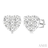 3/4 Ctw Heart Shape Lovebright Round Cut Diamond Stud Earring in 14K White Gold