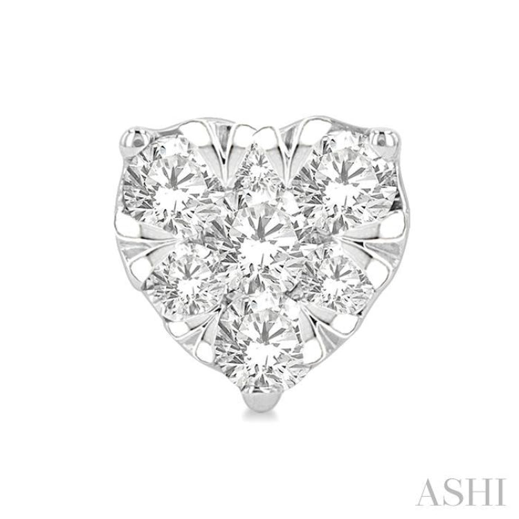 1/3 Ctw Heart Shape Lovebright Round Cut Diamond Stud Earring in 14K White Gold