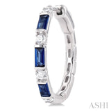 4X2 MM Baguette Cut Sapphire and 1/3 Ctw Art Deco Round Cut Diamond Precious Hoop Earring in 14K White Gold