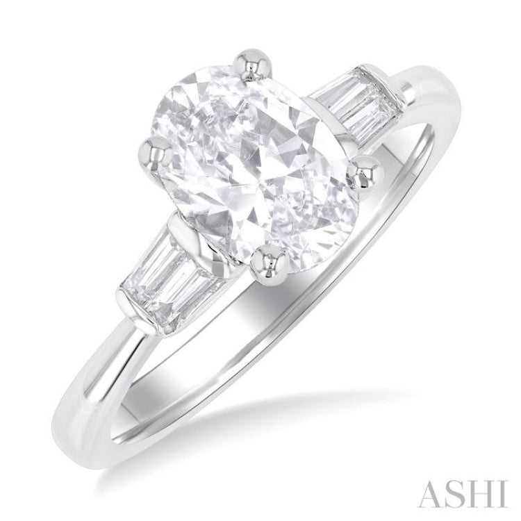 1/5 Ctw Oval Shape Baguette Diamond Semi-Mount Engagement Ring in 14K White Gold