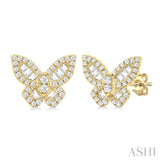 1/2 Ctw Butterfly Petite Baguette and Round Cut Diamond Butterfly Petite Fashion Stud Earring in 14K Yellow Gold