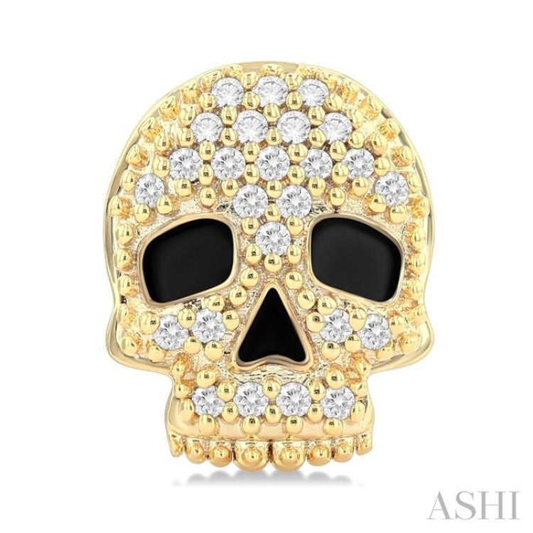 1/6 Ctw Petite Skull Single Cut Diamond Fashion Earrings in 10K Yellow Gold