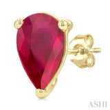 4X3 MM Pear Shape Ruby Precious Stud Earrings in 14K Yellow Gold