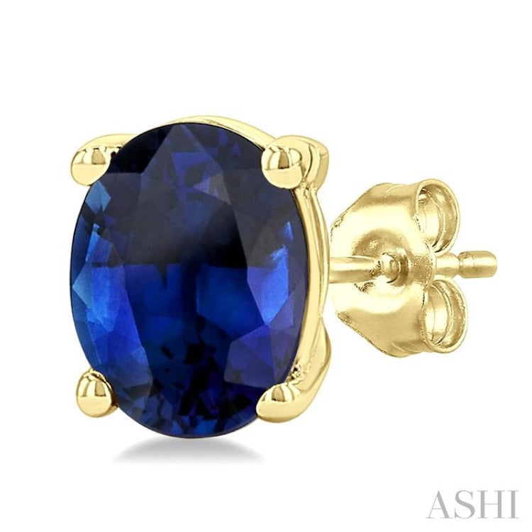 4X3 MM Oval Shape Sapphire Precious Stud Earrings in 14K Yellow Gold