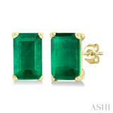 5X3 MM Octagon Shape Emerald Precious Stud Earrings in 14K Yellow Gold