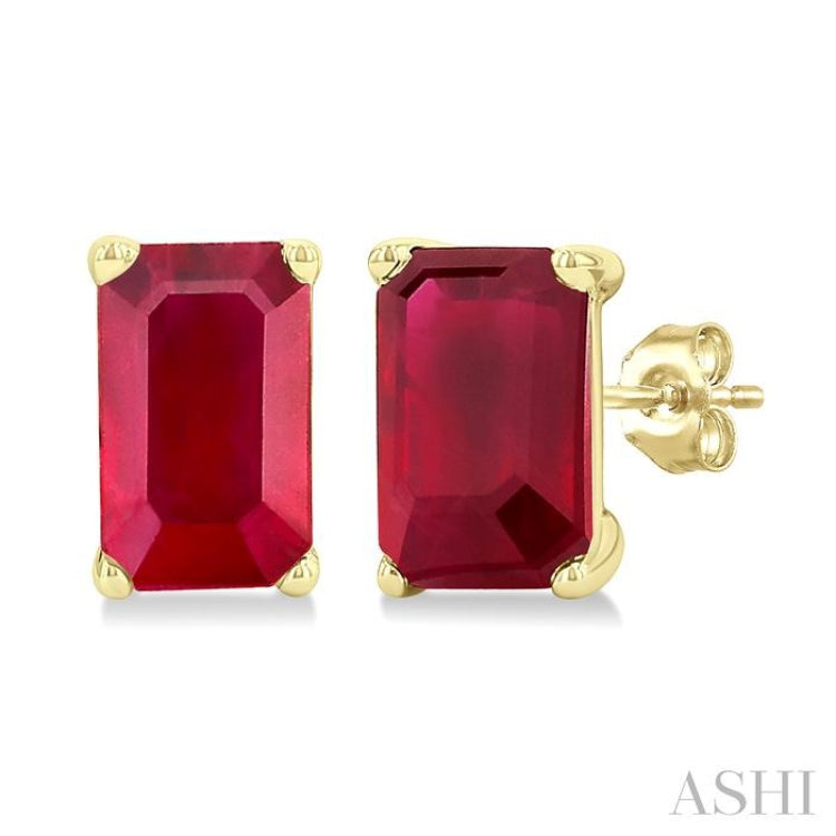 5X3 MM Octagon Shape Ruby Precious Stud Earrings in 14K Yellow Gold