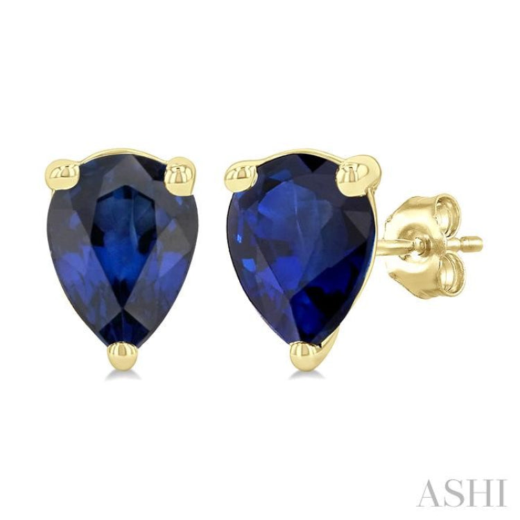 5X3 MM Pear Shape Sapphire Precious Stud Earrings in 14K Yellow Gold