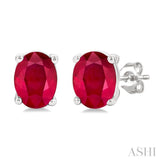 4X3 MM Oval Shape Ruby Precious Stud Earrings in 14K White Gold