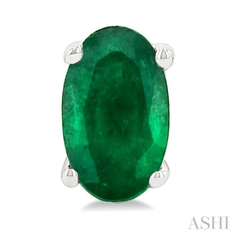 5X3 MM Oval Shape Emerald Precious Stud Earrings in 14K White Gold