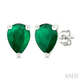 5X3 MM Pear Shape Emerald Precious Stud Earrings in 14K White Gold