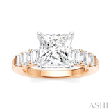 1 Ctw Princess Shape Emerald and Round Cut Diamond Semi-Mount Engagement Ring in 14K Rose and White Gold