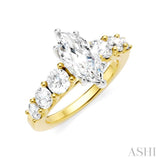 1 1/10 Ctw Marquise Shape Round Cut Diamond Semi-Mount Engagement Ring in 14K Yellow and White Gold