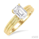 1/20 Ctw Emerald Shape Grooved Shank Round Cut Diamond Semi-Mount Engagement Ring in 14K Yellow Gold