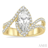 5/8 Ctw Marquise Center Bypass Shank Semi-Mount Round Cut Diamond Ring in 14K Yellow and White Gold