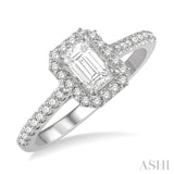 3/8 Ctw Emerald Cut Diamond Ladies Engagement Ring with 1/4 Ct Emerald Cut Center Stone in 14K White Gold