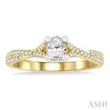 1/4 Ctw Split Criss Cross Oval Shape Round Cut Diamond Semi-Mount Engagement Ring in 14K Yellow and White Gold