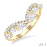 7/8 ctw Curved Chevron Mixed Shape Diamond Cut Fashion Ring in 14K Yellow Gold