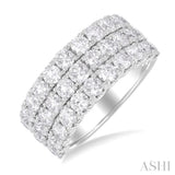 3 ctw Triple Row Round Cut Diamond Wide Wedding Band in 14K White Gold