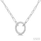 1/10 Ctw Round Cut Diamond Circle Pendant With Paperclip Chain in Sterling Silver