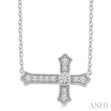 1/8 Ctw Round Cut Diamond Sideway Cross Pendant with Chain in 10K White Gold