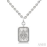 1/10 Ctw Rectangle fluted medallion Round Cut Diamond Pirouette Fleur-De-Lis Pendant With Chain in Sterling Silver