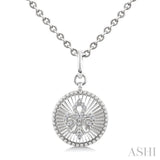 1/10 Ctw Round fluted medallion Round Cut Diamond Fleur-De-Lis Pendant With Chain in Sterling Silver