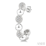1/10 Ctw Bold Bead Design Round Cut Diamond Fashion Half Hoop Earrings in Sterling Silver