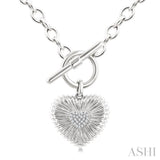 1/10 Ctw Heart Fluted Toggle Round Cut Diamond Fashion Necklace in Sterling Silver