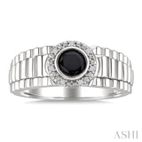 6 MM Round Shape Onyx and 1/20 Ctw Round Cut Diamond Semi-precious Men's Ring in Sterling Silver
