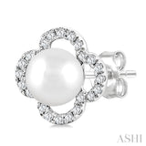 5 MM Cultured Pearl and 1/6 Ctw Single Cut Diamond Clover Petite Fashion Earrings in 10K White Gold