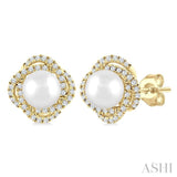 5 MM Cultured Pearl and 1/4 Ctw Round Cut Diamond Petite Fashion Earrings in 10K Yellow Gold