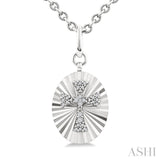 1/10 Ctw Oval Fluted Medallion Round Cut Diamond Cross Pendant With Chain in Sterling Silver