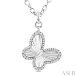 1/10 Ctw Butterfly Fluted Medallion Round Cut Diamond Pendant With Chain in Sterling Silver