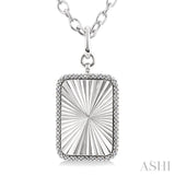 1/10 Ctw Rectangular Fluted Medallion Round Cut Diamond Pendant With Chain in Sterling Silver
