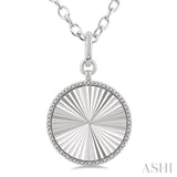 1/10 Ctw Round Fluted Medallion Round Cut Diamond Pendant With Chain in Sterling Silver