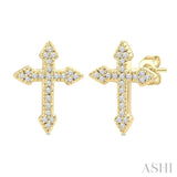 1/6 Ctw Round Cut Diamond Cross Petite Fashion Earrings in 10K Yellow Gold