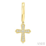 1/6 Ctw Round Cut Diamond Cross Petite Fashion Huggies Earrings in 10K Yellow Gold