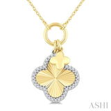 1/6 Ctw Clover Charm Fluted Round Cut Diamond Fashion Pendant With Chain in 10K Yellow and White Gold