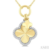 1/6 Ctw Clover Charm Fluted Round Cut Diamond Fashion Pendant With Chain in 10K Yellow and White Gold
