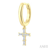 1/5 Ctw Princess and Baguette Cut Diamond Cross Petite Fashion Hoop Earrings in 10K Yellow Gold