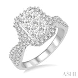 7/8 ctw Round Cut Diamond Octagon Shape Lovebright Ring in 14K White Gold