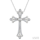 1/3 Ctw Cross Round Cut Diamond Fashion Pendant With Chain in 14K White Gold