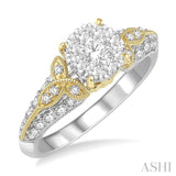 3/4 ctw Round Diamond Lovebright Vintage Inspired Engagement Ring in 14K White and Yellow Gold