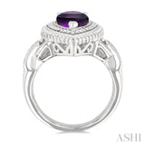 10X7 MM Pear Cut Amethyst and 1/20 Ctw Round Cut Diamond Semi-Precious Ring in Sterling Silver